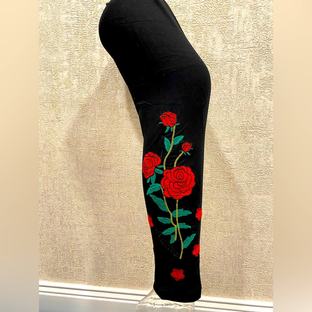 Floral black leggings for women